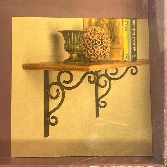 Sturdy Metal Brackets Bronze Finish Smooth Set of 2 Filigree 7 by 8 in - Picture 1 of 6